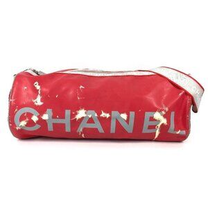 Chanel Shoulder Bag CC Logo Rubber Red X White